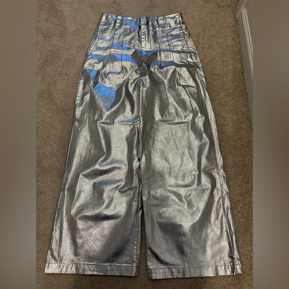 The Great Sculpted Trouser Silver Metallic Wide-Leg Size 26 - Picture 4 of 7